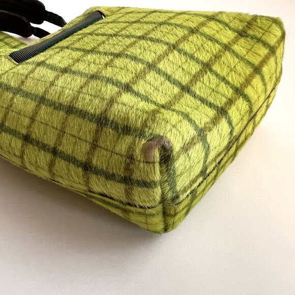 MIU MIU Green Plaid Pony Hair Leather Mini Tote Bag with Coin Card Holder - Picture 11 of 15